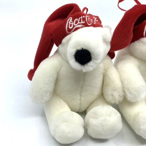 2 Plush Coca-Cola Boyds Bears Mini Polar Bears w/Red Embroidered Christmas Hats - Picture 2 of 12